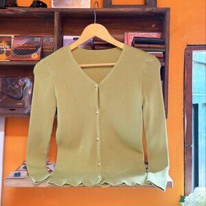 Cozy Ribbed Knit Cardigan Olive Green Button Up